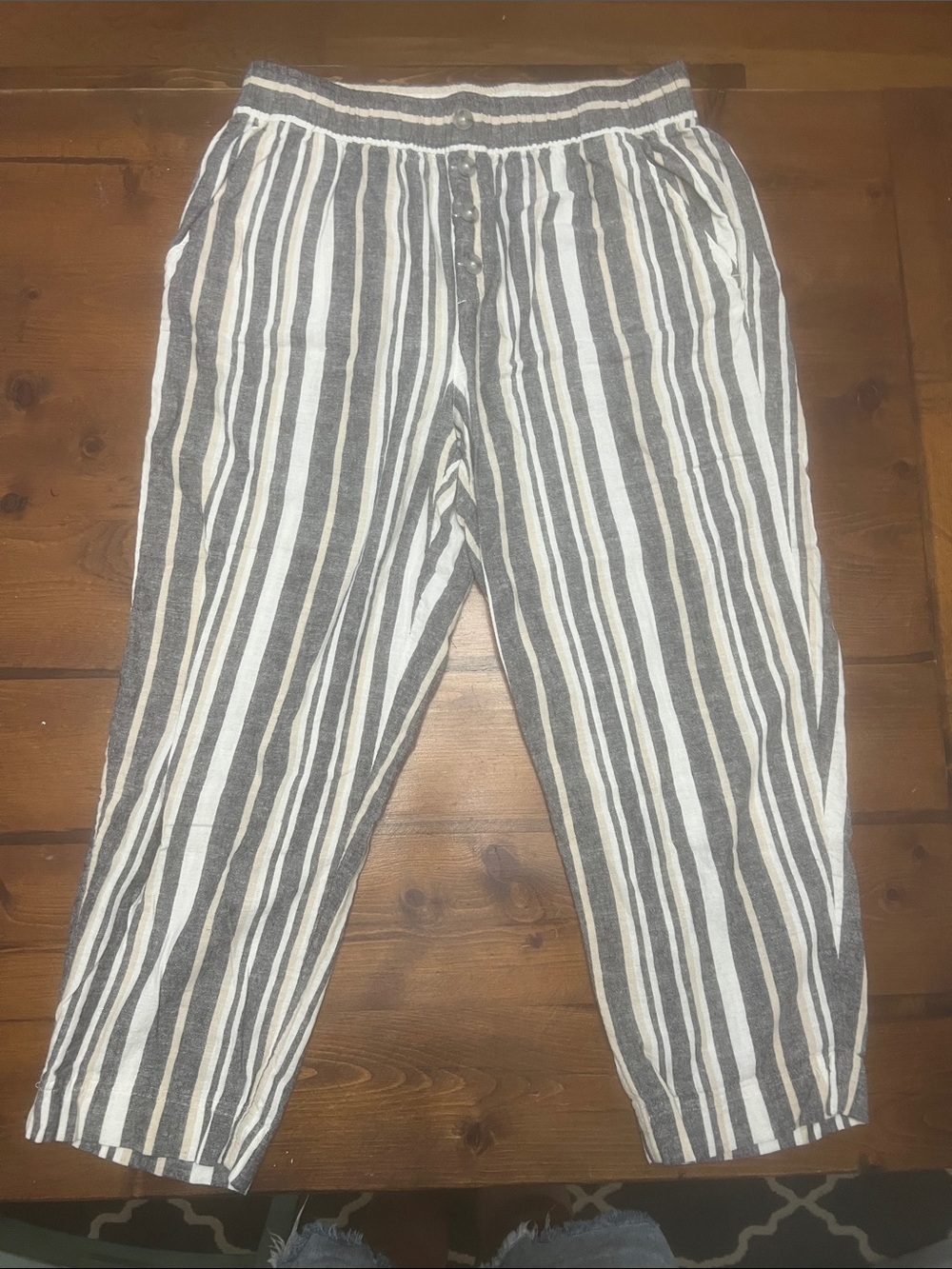 LOFT Gray and White Striped Cotton Pants